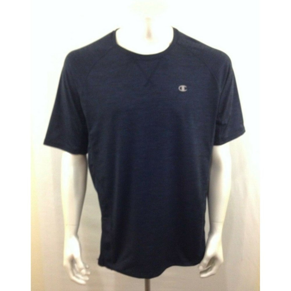 Champion Men's Heather Blue Crew Neck Polyester Short Sleeve Athletic Shirt Sz L